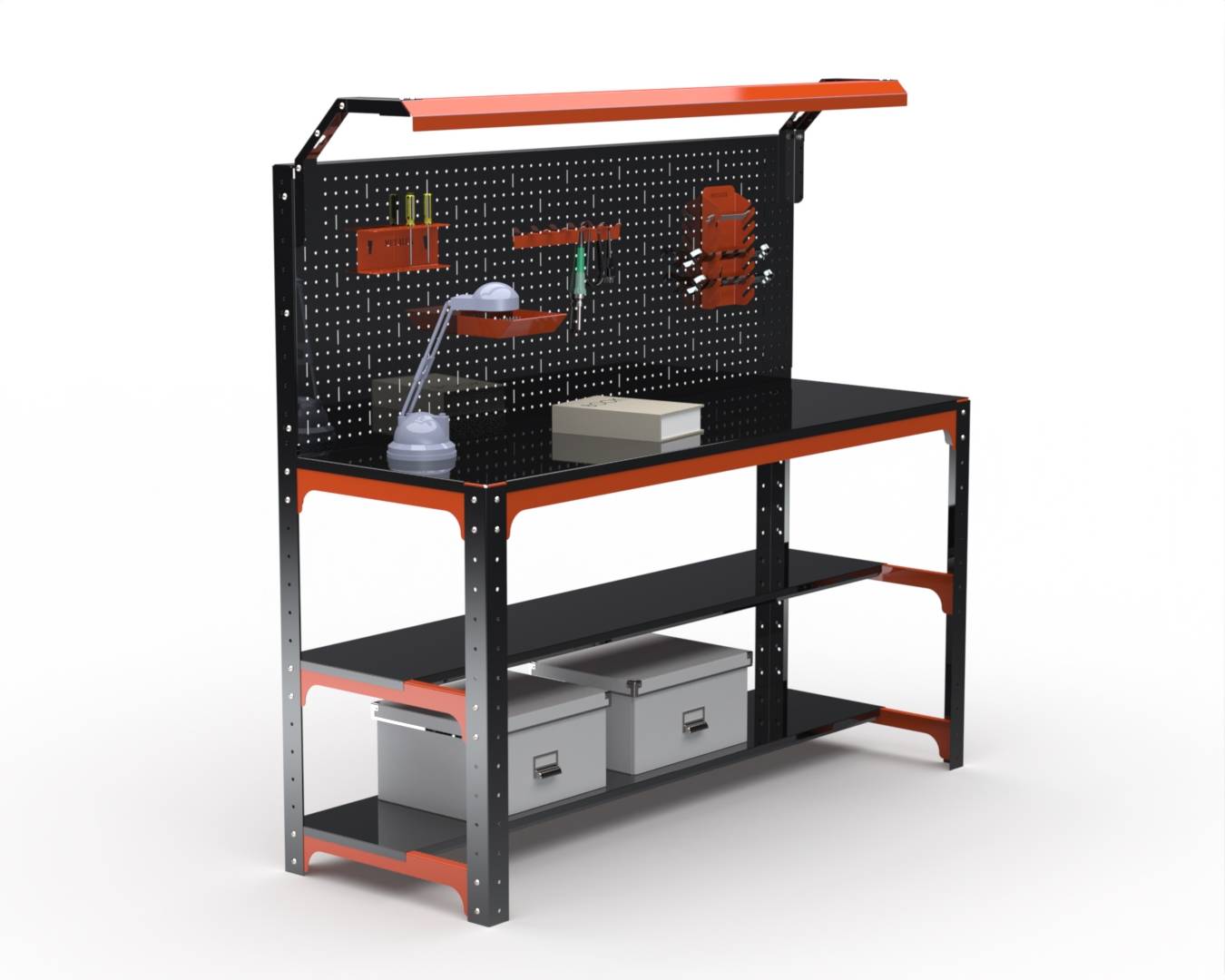 Стол металлический Metalex KIT, полки + перфопанель с комплектом освещения