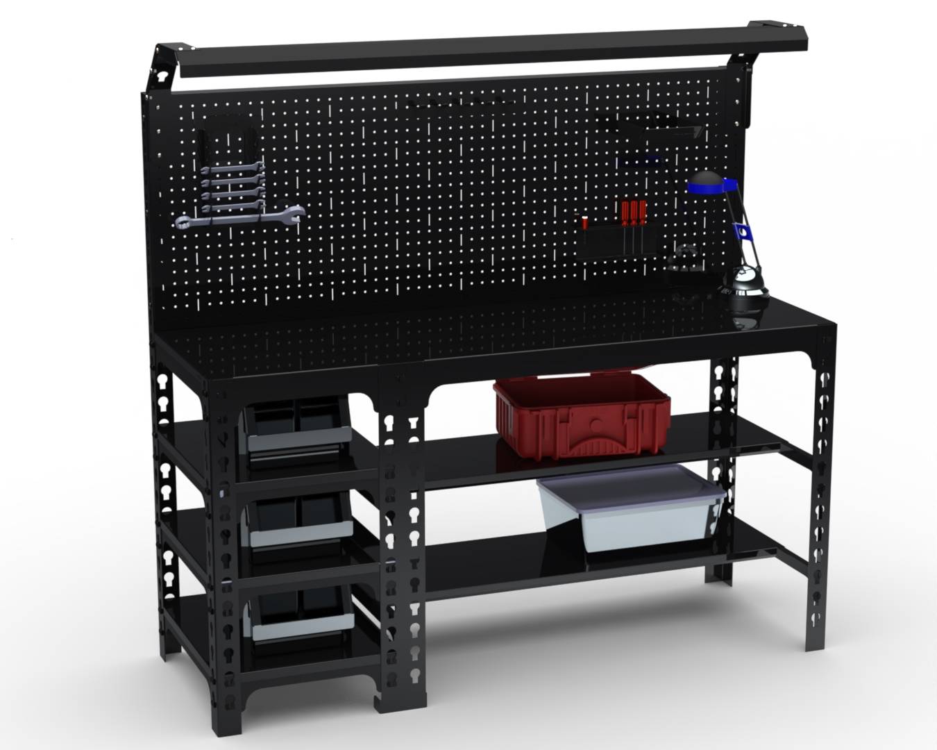 Стол металлический Metalex с бок. полками, перфопанелью и комплектом освещения