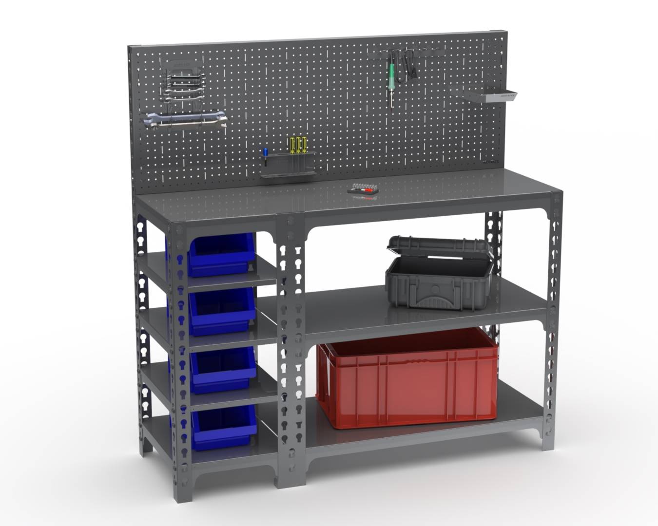 Стол-верстак Metalex с боковыми полками и перфопанелями