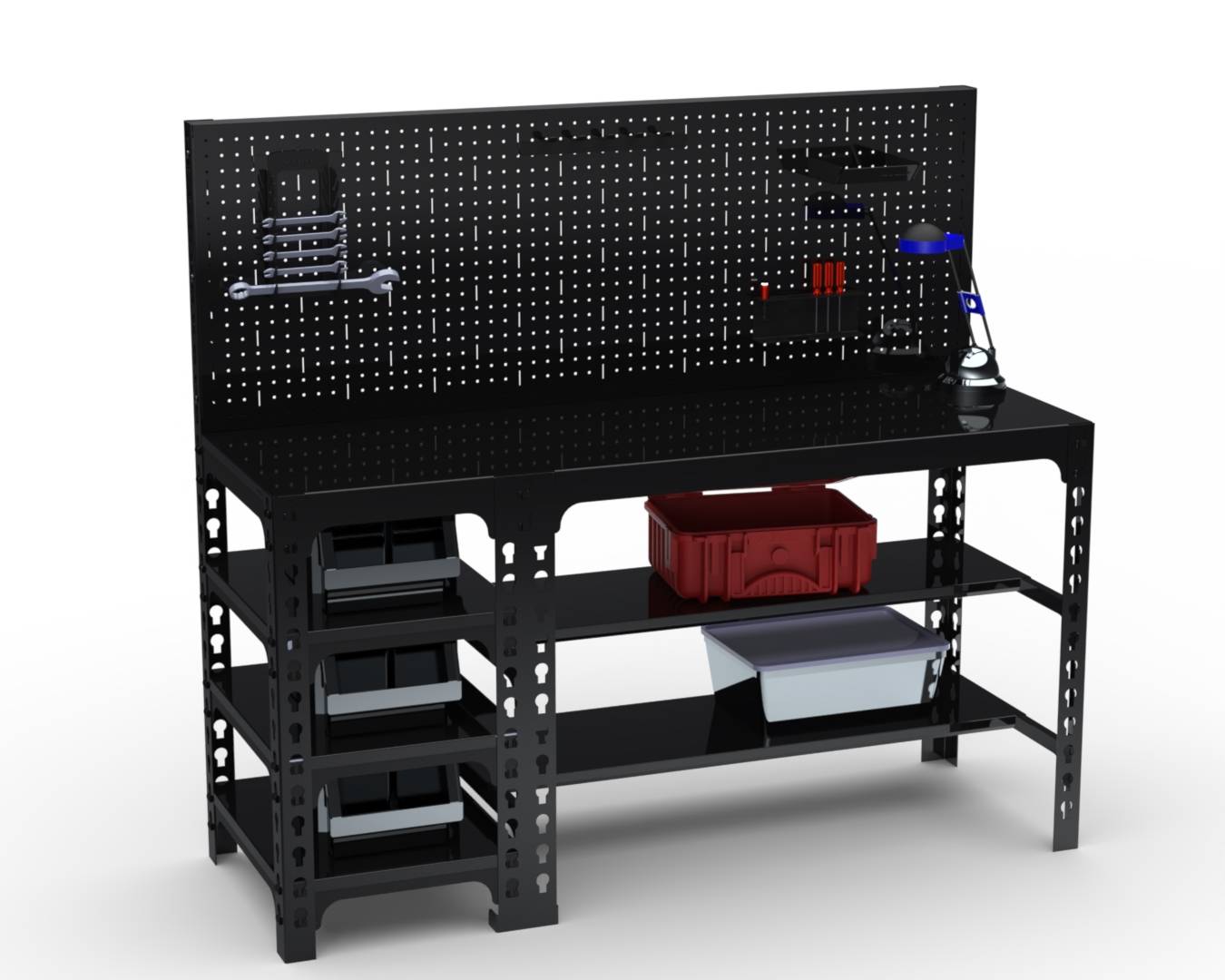 Стол металлический Metalex с боковыми полками и перфопанелью