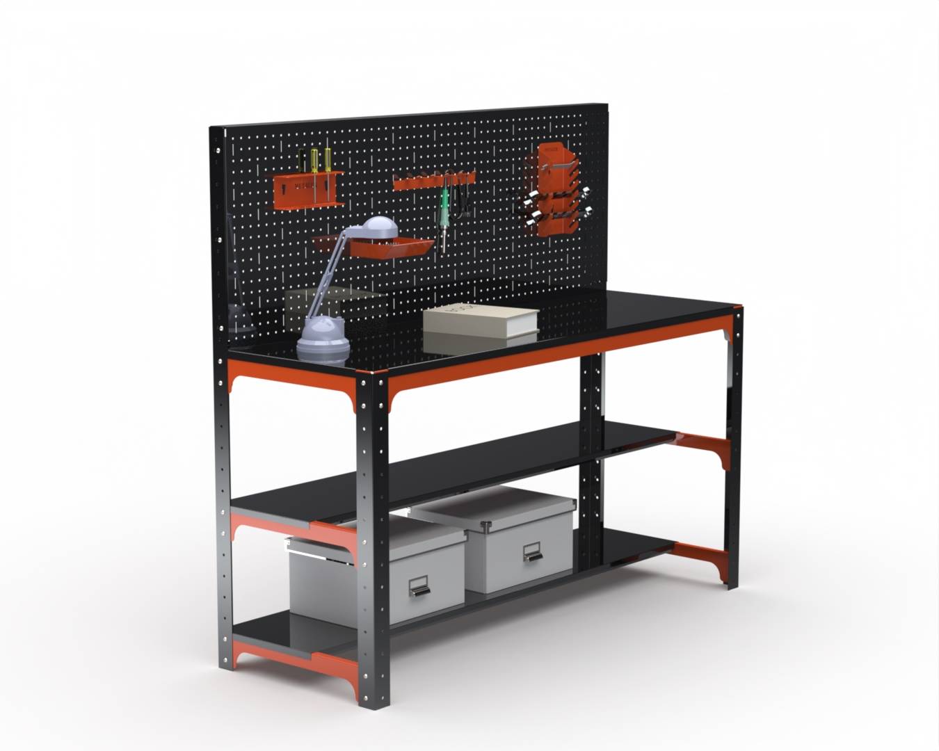 Стол металлический Metalex KIT, полки + перфопанель с комплектом аксессуаров