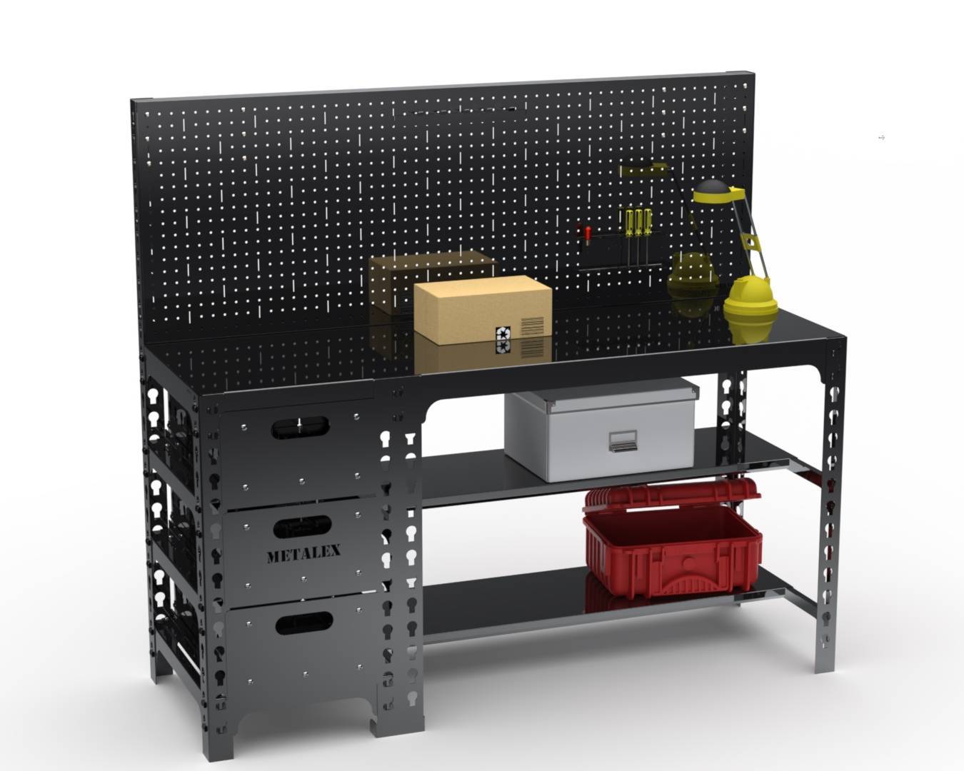 Стол металлический Metalex с выдвижными ящиками и перфопанелью