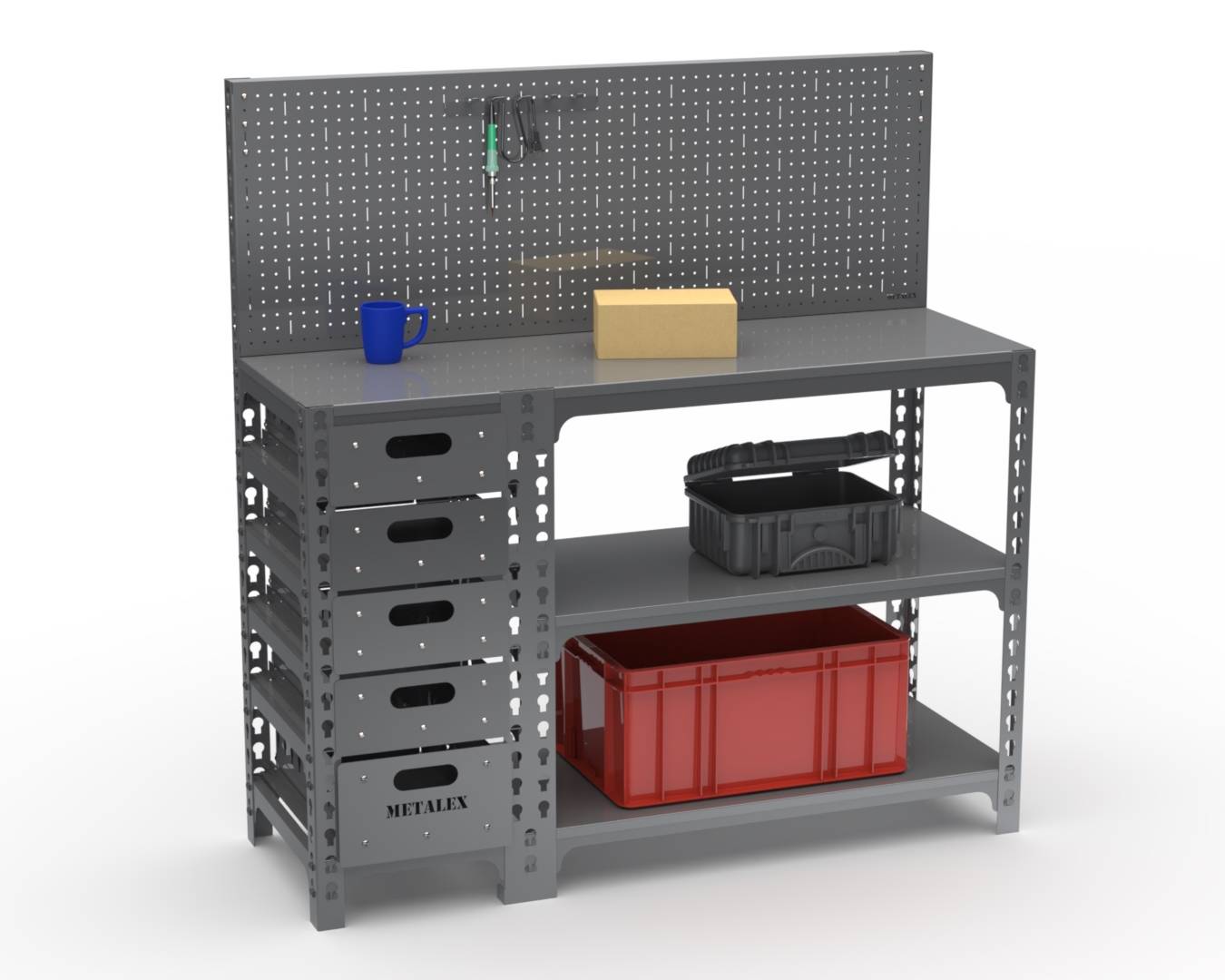 Стол-верстак Metalex (тумба + перфопанель с комплектом аксессуаров)