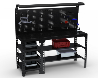 Стол металлический Metalex с бок. полками, перфопанелью и комплектом освещения